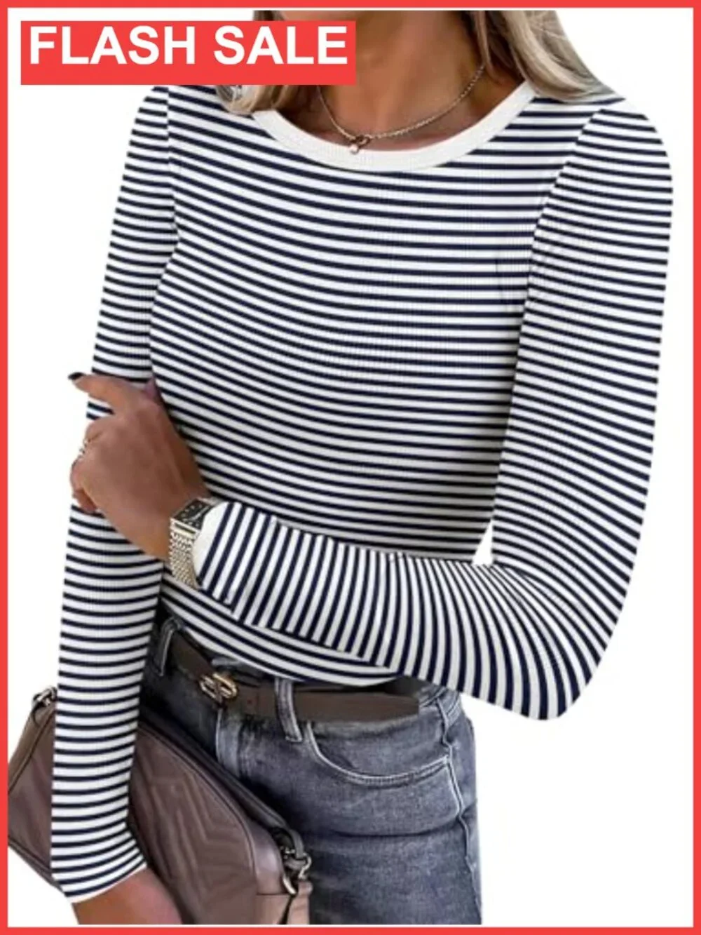Women Ribbed Long Sleeve Slim Fit Crewneck T-Shirt Casual Work Top